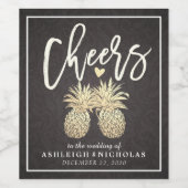 Cheers to Wedding Chic Black Gold Pineapple Couple Wijn Etiket (Enkel label)