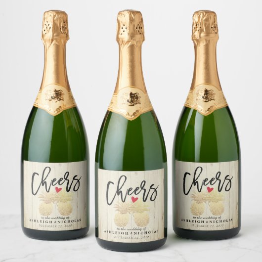 Cheers to Wedding Chic Gold Pineapples Rustisch Ho Sparkling Wijnetiket (Flessen)