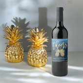 Cheers to Wedding Gold Pineapple Couple Navy Blue Wijn Etiket