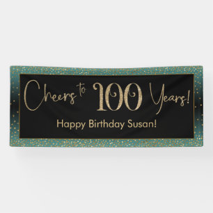 Cheers tot 100 jaar 's avonds Licht Blauwgroen Gol Spandoek