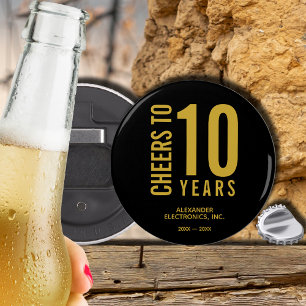 Cheers tot 10 jaar Business Jubileum Button Flesopener