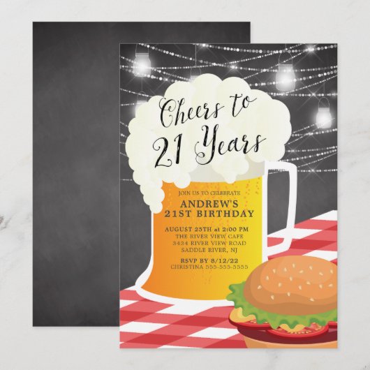 Cheers tot 21 jaar 21ST uitnodiging op zaterdag (Voorkant / Achterkant)
