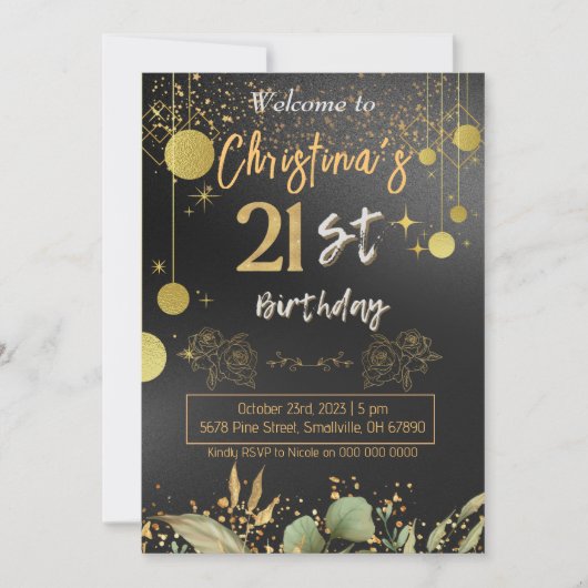 Cheers tot 21 jaar! Elegant verjaardag van zwart e Kaart (Voorkant)