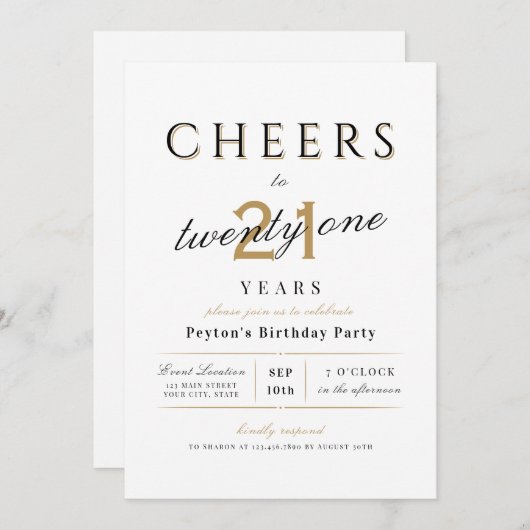 Cheers tot 21 jaar elegante moderne schoolverjaard kaart (Voorkant / Achterkant)