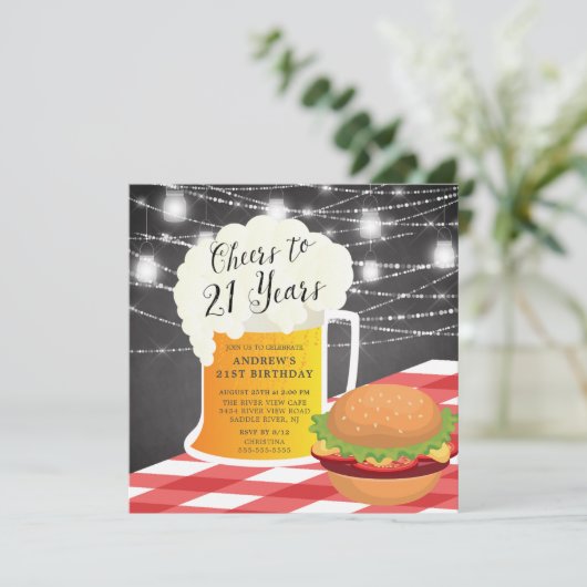 Cheers tot 21 jaar uitnodiging op verjaardag (Staand voorkant)