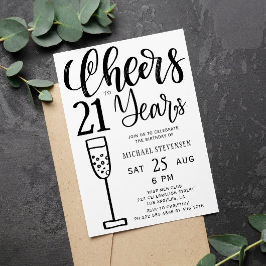 Cheers tot 21 jaar zwart-wit verjaardagsfeest kaart