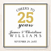 Cheers tot 25 jaar bruiloft Jubileum Gold Kartonnen Onderzetters (Voorkant)