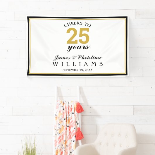 Cheers tot 25 jaar bruiloft Jubileum Gold Spandoek (Insitu)
