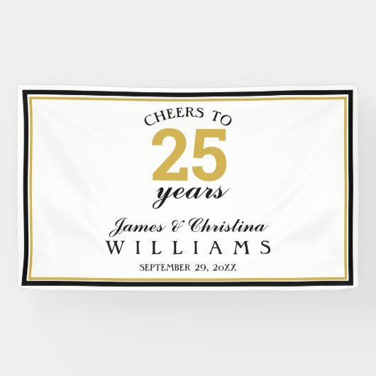Cheers tot 25 jaar bruiloft Jubileum Gold Spandoek (Horizontaal)