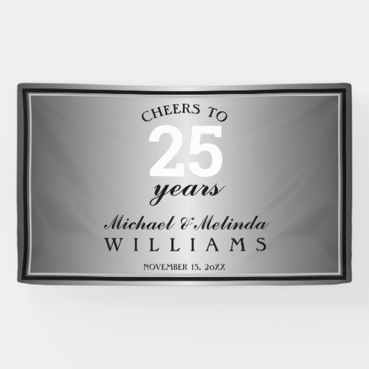 Cheers tot 25 jaar Silver Wedding Jubileum Spandoek (Horizontaal)