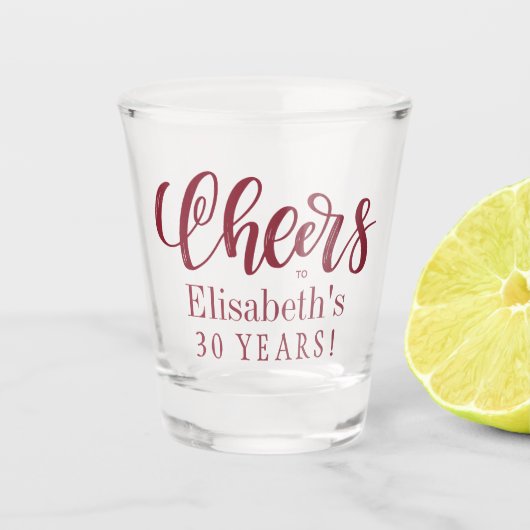 Cheers tot 30 jaar gepersonaliseerde verjaardag shot glas (Voorkant)