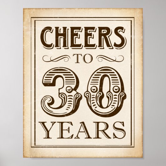 CHEERS TOT 30 JAAR Ondertekening afdrukken Poster (Voorkant)