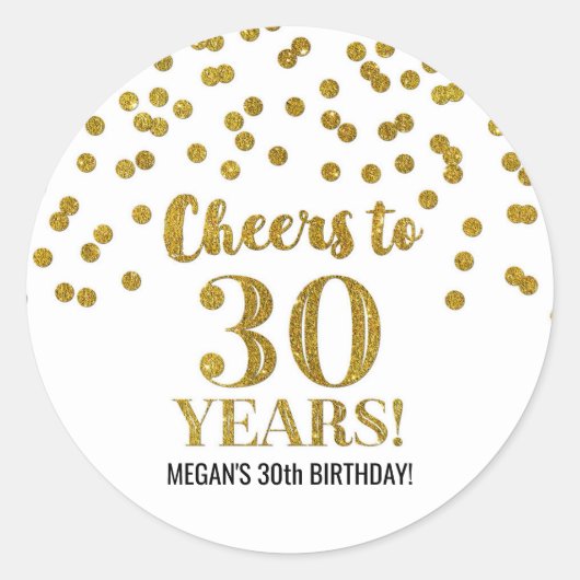 Cheers tot 30 jaar 's avonds-gouden Confetti Ronde Sticker (Voorkant)