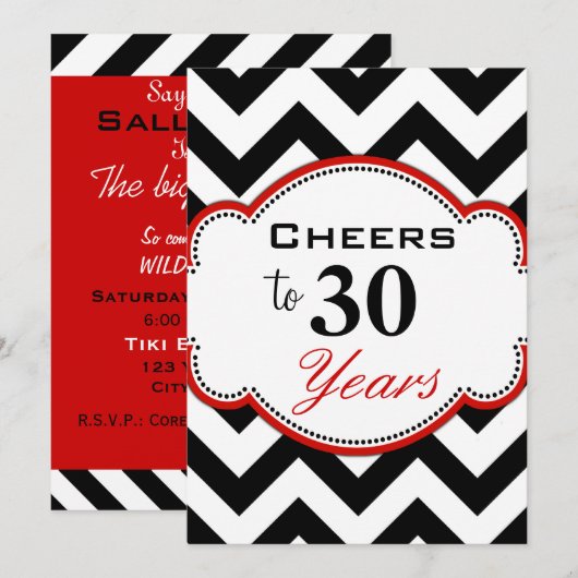 Cheers tot 30 jaar Uitnodiging (Voorkant / Achterkant)