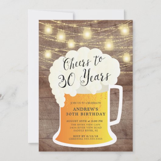 Cheers tot 30 jaar uitnodiging op verjaardag (Voorkant)