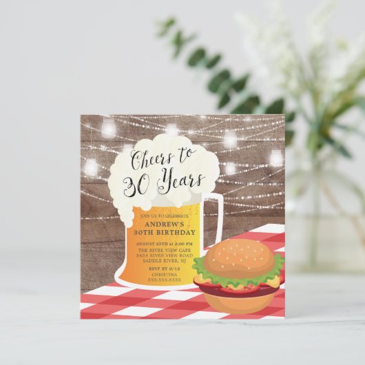 Cheers tot 30 jaar uitnodiging op verjaardag (Staand voorkant)