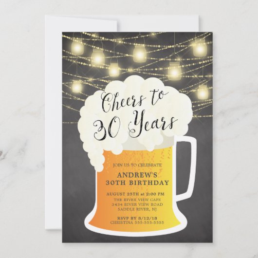 Cheers tot 30 jaar uitnodiging op verjaardag (Voorkant)