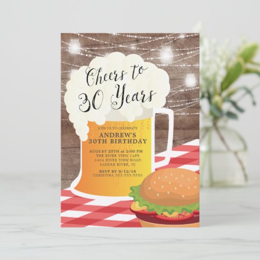 Cheers tot 30 jaar uitnodiging op verjaardag (Staand voorkant)