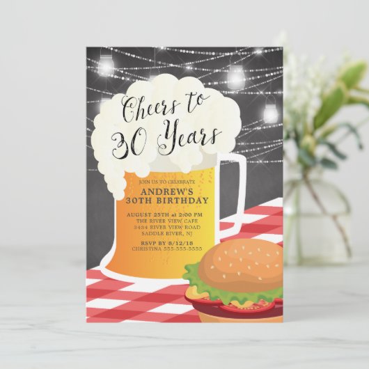 Cheers tot 30 jaar uitnodiging op verjaardag (Staand voorkant)