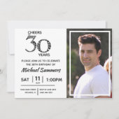 Cheers tot 30 jaar zwart White 30th Birthday Kaart (Voorkant)