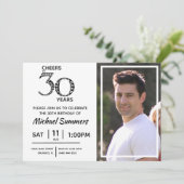 Cheers tot 30 jaar zwart White 30th Birthday Kaart (Staand voorkant)
