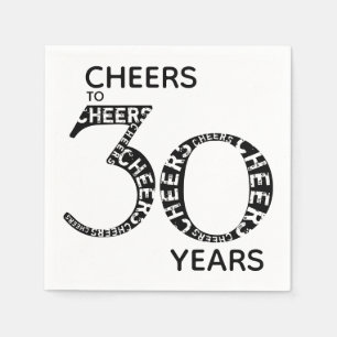 Cheers tot 30 jaar zwart White 30th Birthday Servet