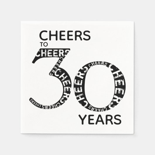 Cheers tot 30 jaar zwart White 30th Birthday Servet (Voorkant)