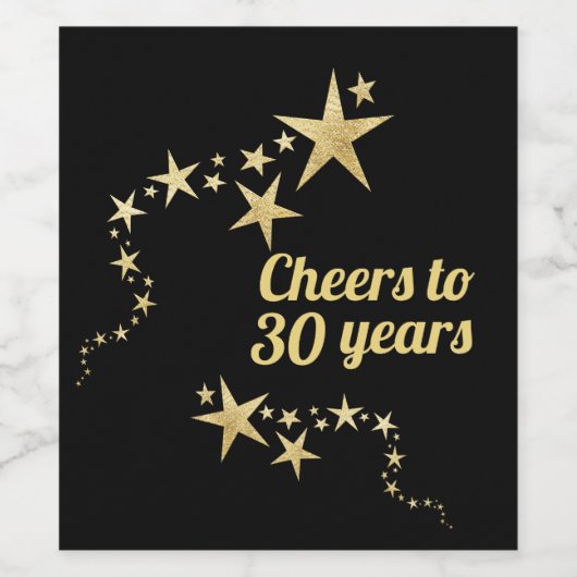 Cheers tot 30 jaar zwarte en goudsterren op zaterd wijn etiket (Enkel label)