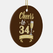 Cheers tot 34 jaar Jubileum met champagne-bruiloft Keramisch Ornament (Rechts)