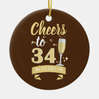 Cheers tot 34 jaar Jubileum met champagne-bruiloft Keramisch Ornament