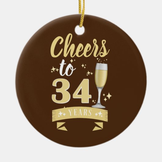 Cheers tot 34 jaar Jubileum met champagne-bruiloft Keramisch Ornament (Voorkant)