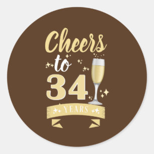 Cheers tot 34 jaar Jubileum met champagne-bruiloft Ronde Sticker