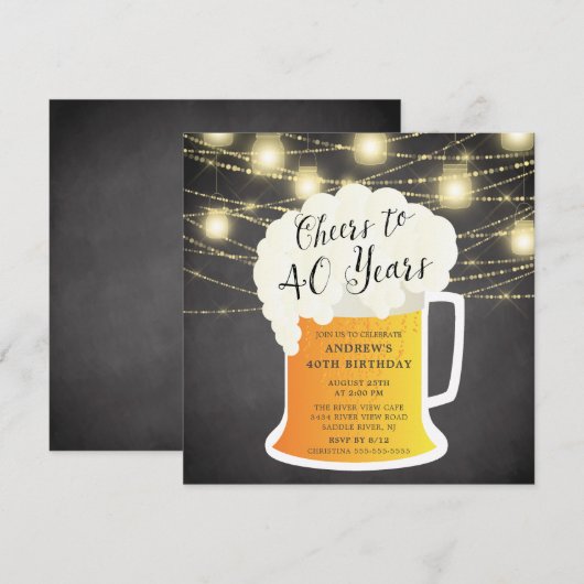 Cheers tot 40 jaar 40th Birthday Uitnodiging (Voorkant / Achterkant)