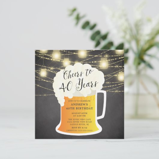 Cheers tot 40 jaar 40th Birthday Uitnodiging (Staand voorkant)