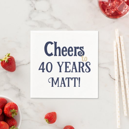 Cheers tot 40 jaar Birthday Blue en Gold Napkin Servet (Insitu)