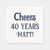 Cheers tot 40 jaar Birthday Blue en Gold Napkin Servet (Voorkant)