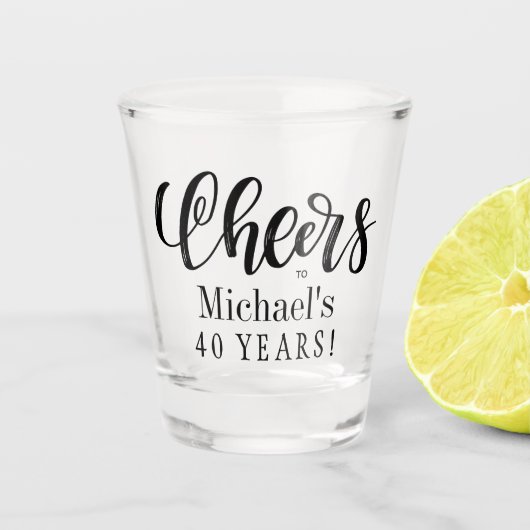 Cheers tot 40 jaar gepersonaliseerde verjaardag shot glas (Voorkant)