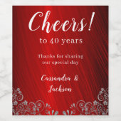 Cheers tot 40 jaar Ruby Red 40th Jubileum Wijn Etiket (Enkel label)