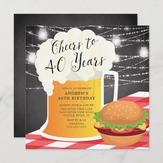 Cheers tot 40 jaar uitnodiging op verjaardag (Voorkant / Achterkant)