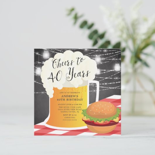 Cheers tot 40 jaar uitnodiging op verjaardag (Staand voorkant)