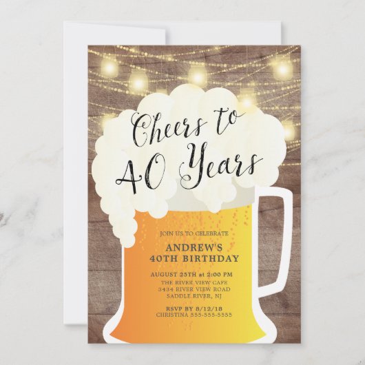 Cheers tot 40 jaar uitnodiging op verjaardag (Voorkant)