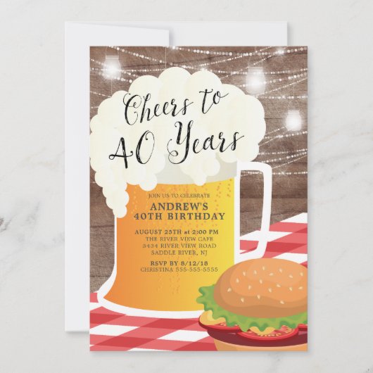 Cheers tot 40 jaar uitnodiging op verjaardag (Voorkant)
