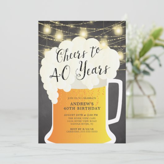 Cheers tot 40 jaar uitnodiging op verjaardag (Staand voorkant)