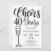 Cheers tot 40 jaar zwart-wit verjaardagsfeest kaart (Voorkant)