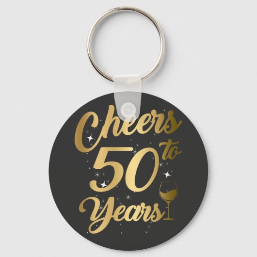 Cheers tot 50 jaar 50-jarige Button van de Birthda Sleutelhanger (Voorkant)
