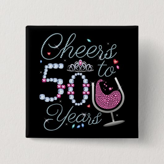Cheers tot 50 jaar 50e verjaardag Square Butt Vierkante Button 5,1 Cm (Voorkant)