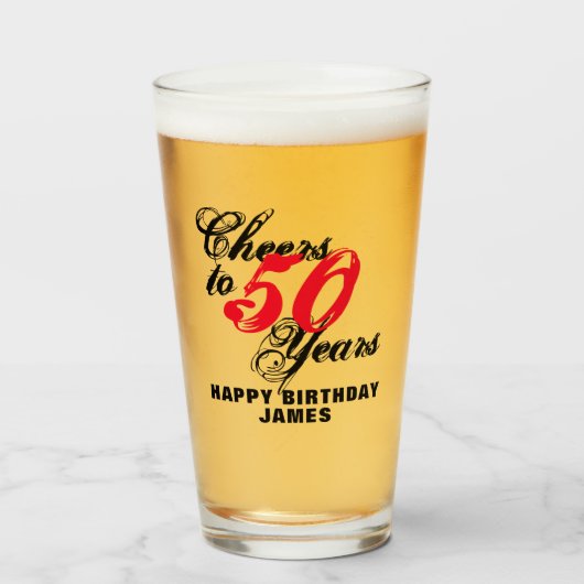 Cheers tot 50 jaar 50th Birthday bierglass gift Glas (Voorkant gevuld)