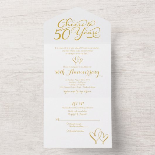 Cheers tot 50 jaar 50th Wedding Jubileum RSVP All In One Uitnodiging (Binnen)