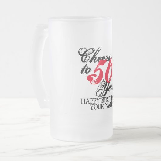 Cheers tot 50 jaar aangepast 50e verjaardag cadeau matglas bierpul (Voorkant links)
