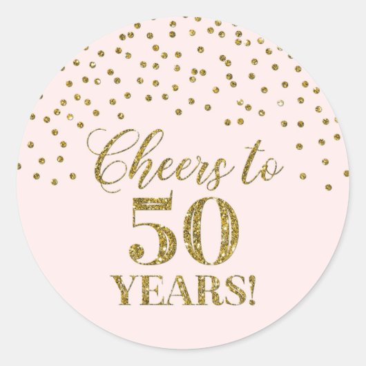 Cheers tot 50 jaar Birthday Pink Gold Confetti Ronde Sticker (Voorkant)